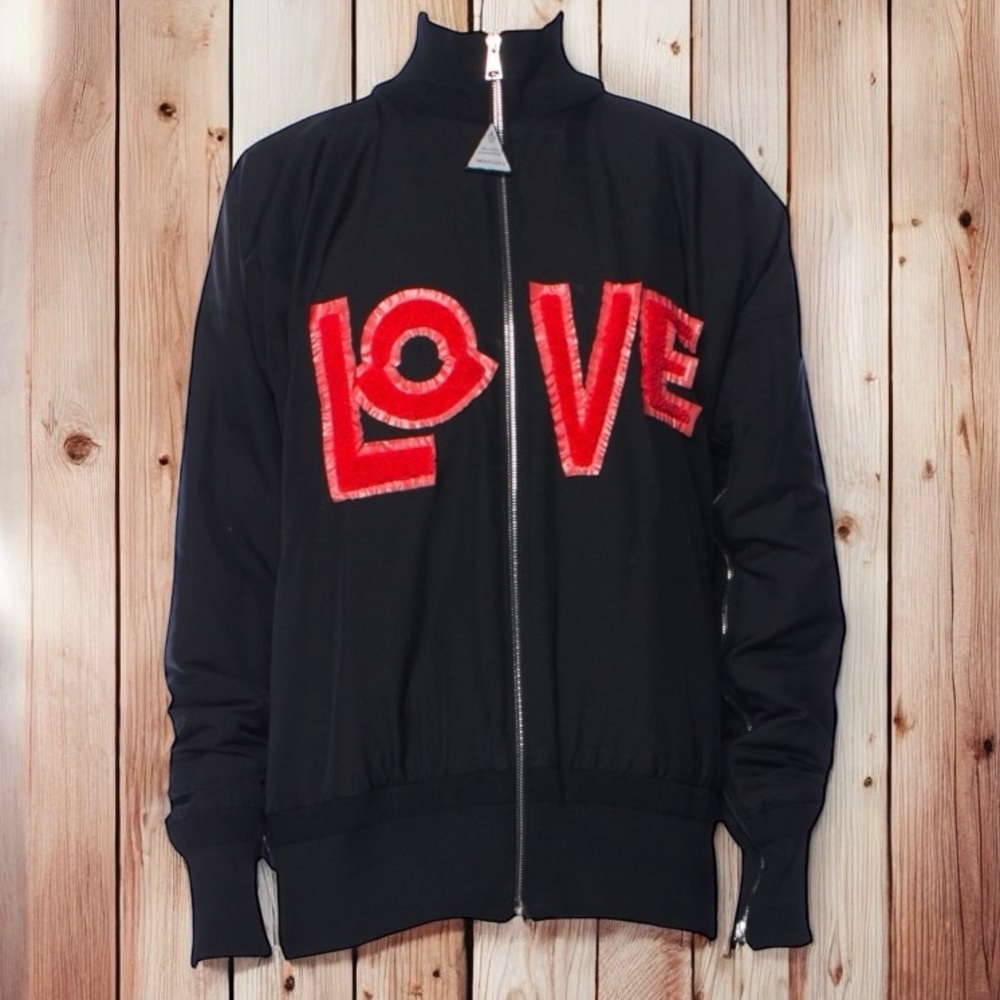 Moncler Black Jacket with Red 'LOVE' Design
